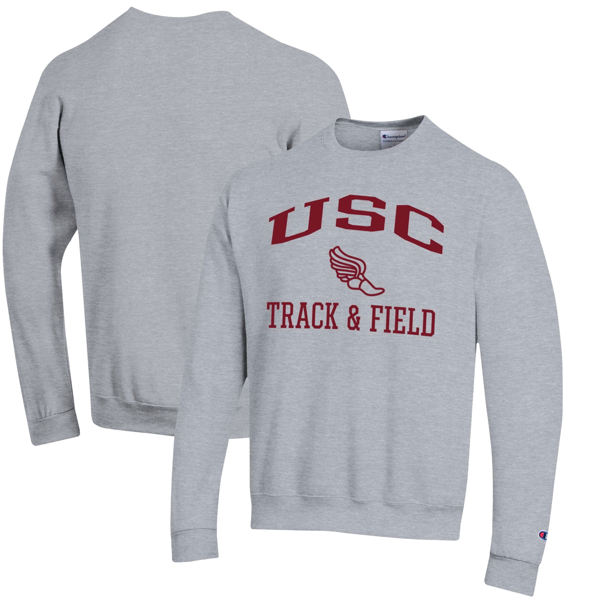Men's Champion  Gray USC Trojans Track & Field Icon Powerblend Pullover Sweatshirt