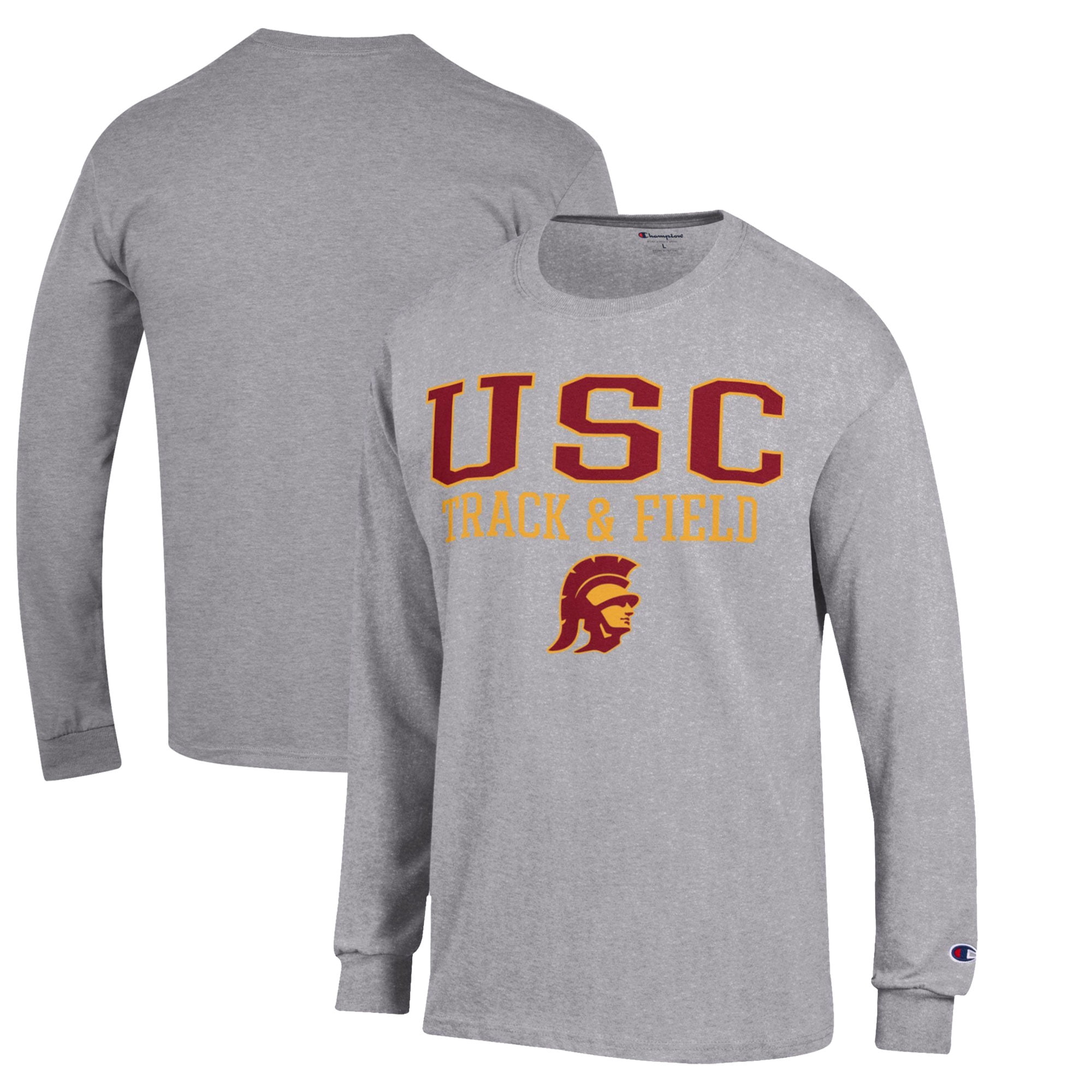 Men's Champion  Gray USC Trojans Track & Field Stack Long Sleeve T-Shirt