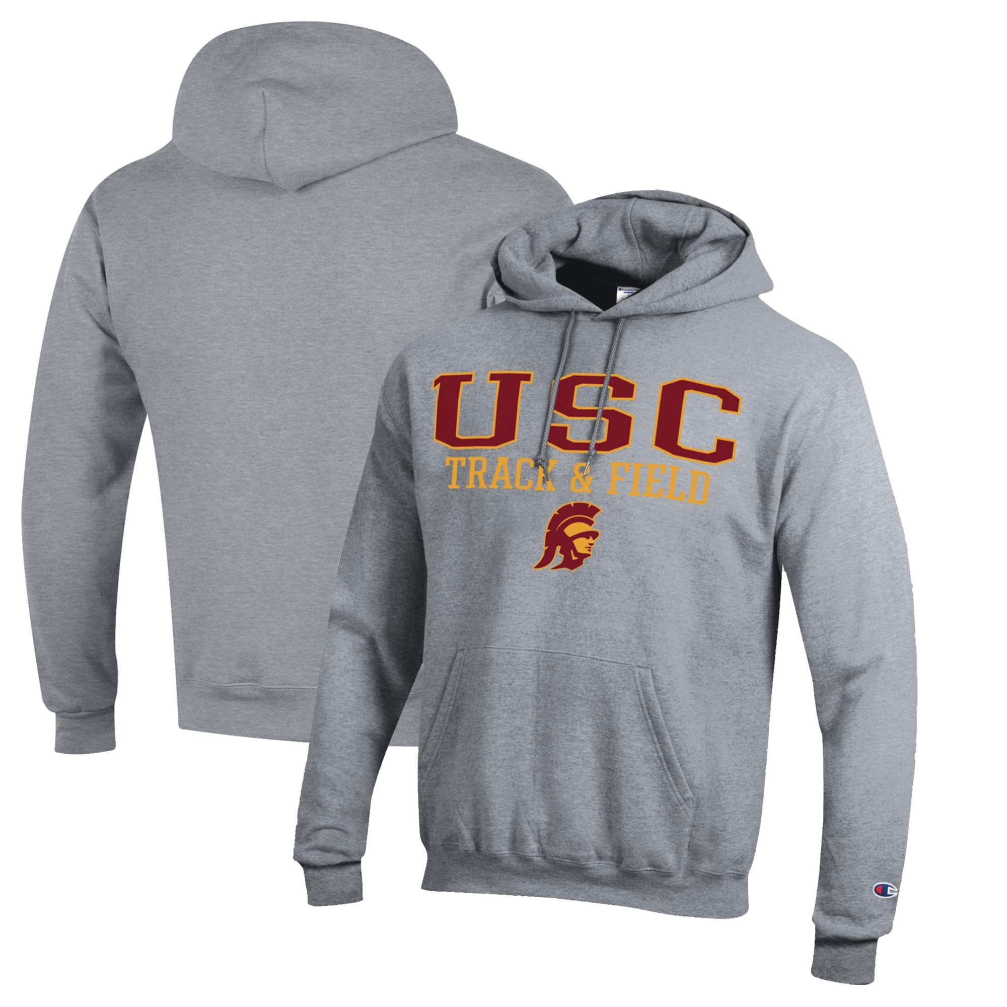 Men's Champion  Gray USC Trojans Track & Field Stack Powerblend Pullover Hoodie