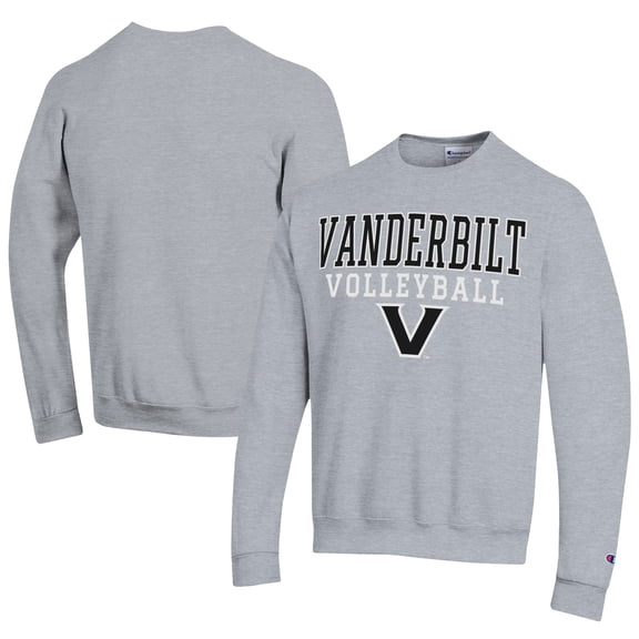 Men's Champion Gray Vanderbilt Commodores Stacked Logo Volleyball Eco Powerblend Pullover Sweatshirt