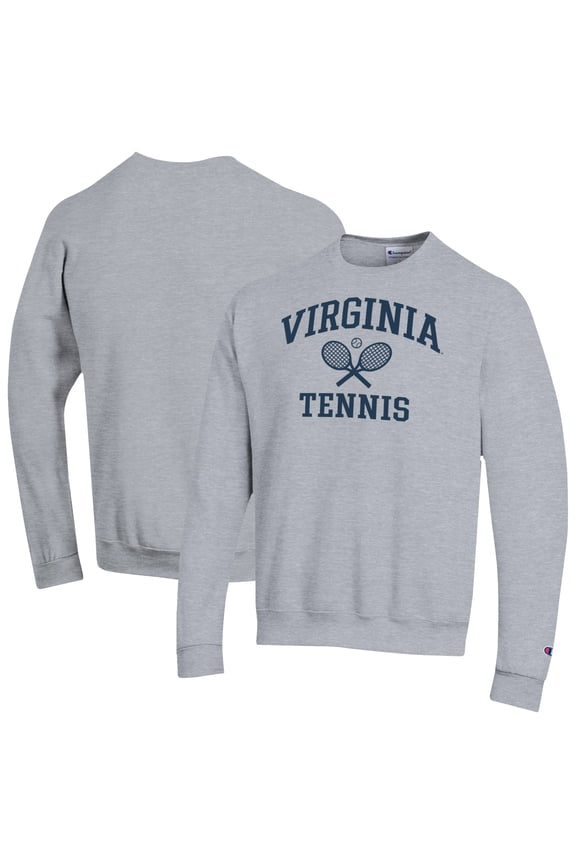 Men's-Champion Gray Virginia Cavaliers Tennis Icon Powerblend Pullover Sweatshirt
