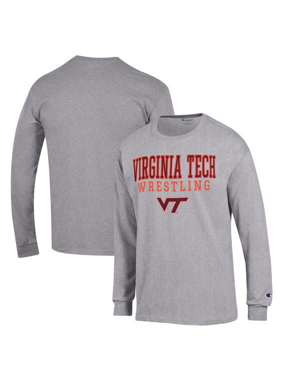 Men's Champion Gray Virginia Tech Hokies Wrestling Stack Logo Long Sleeve T-Shirt