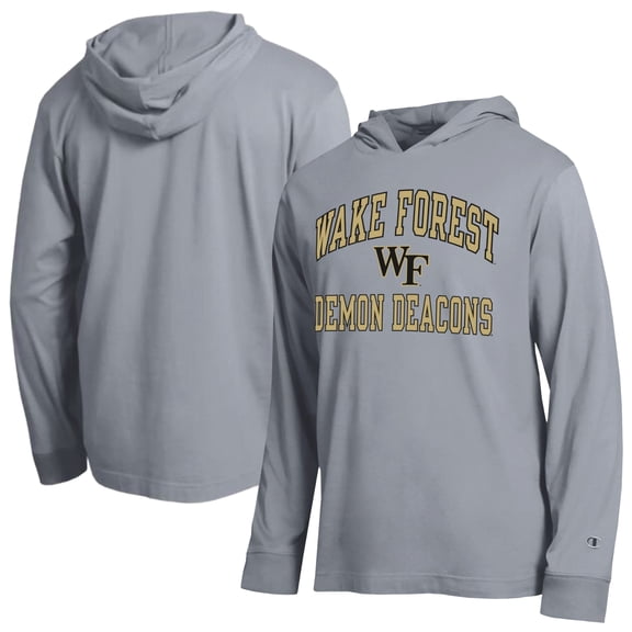 Men's Champion Heather Gray Wake Forest Demon Deacons High Motor All-Star Long Sleeve Hooded T-Shirt