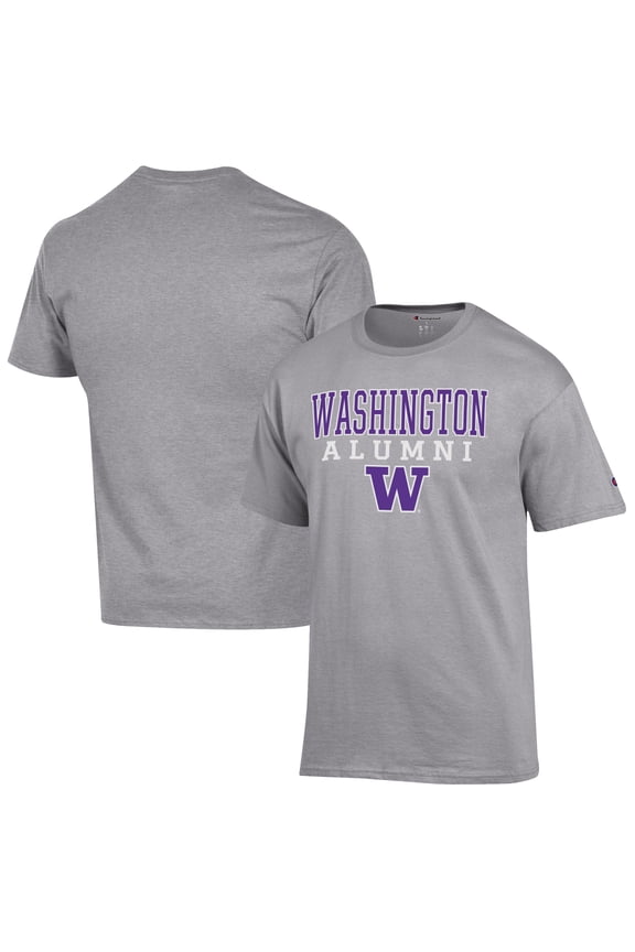Men's Champion Gray Washington Huskies Alumni Logo Stack T-Shirt