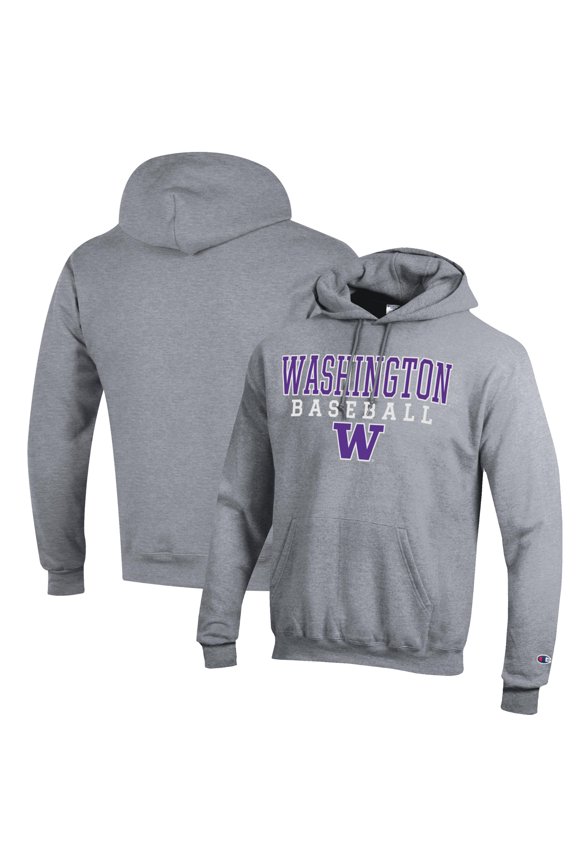 Men's Champion Gray Washington Huskies Baseball Stack Pullover Hoodie