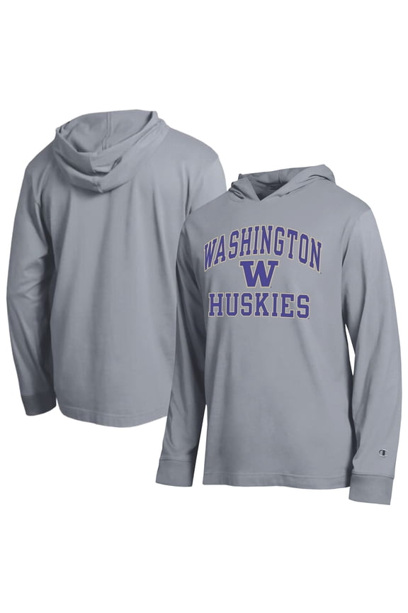 Men's Champion  Heather Gray Washington Huskies High Motor All-Star Long Sleeve Hooded T-Shirt