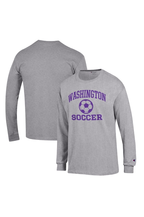 Men's Champion Gray Washington Huskies Soccer Icon Long Sleeve T-Shirt