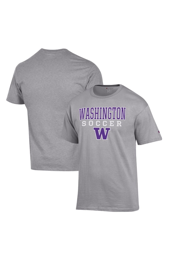 Men's Champion Gray Washington Huskies Soccer Stack Logo T-Shirt