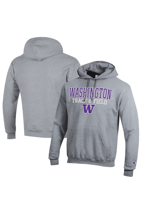 Men's Champion  Gray Washington Huskies Track & Field Stack Powerblend Pullover Hoodie