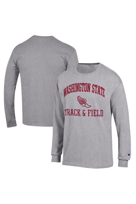 Men's Champion  Gray Washington State Cougars Track & Field Icon Long Sleeve T-Shirt