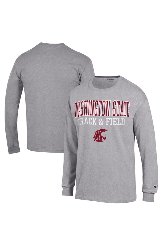 Men's Champion  Gray Washington State Cougars Track & Field Stack Long Sleeve T-Shirt