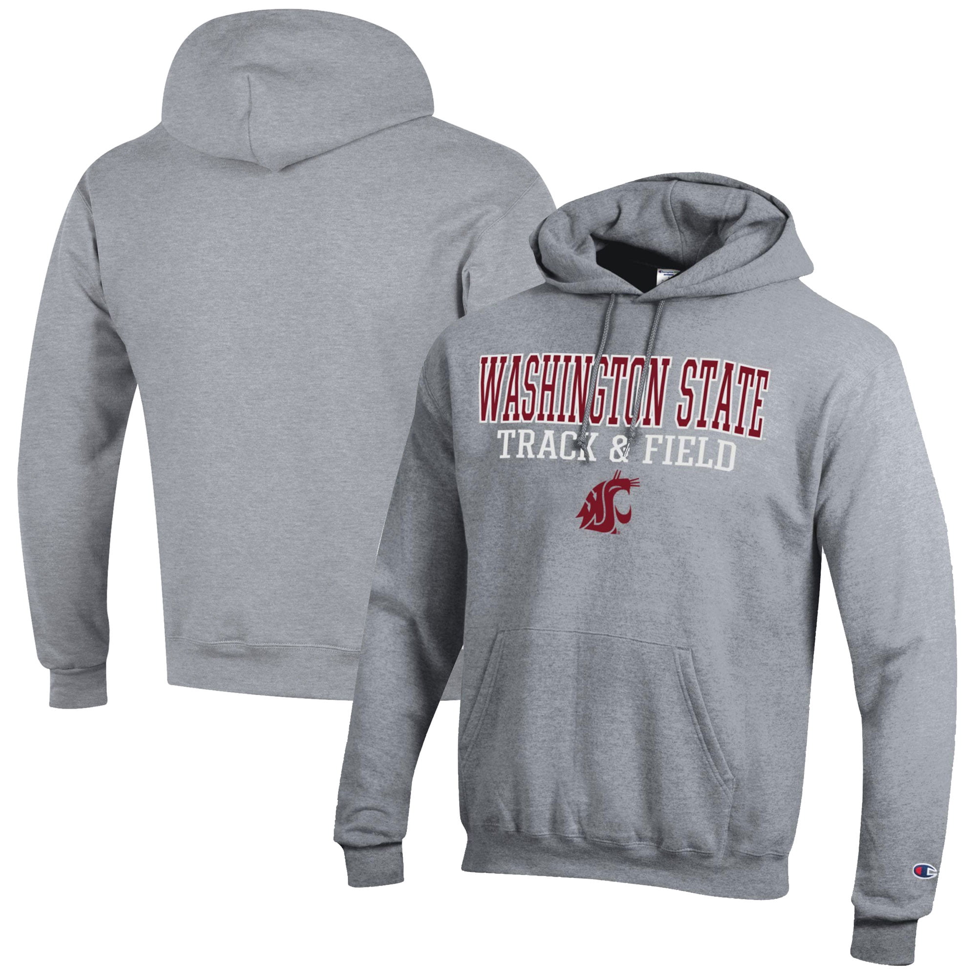 Men's Champion  Gray Washington State Cougars Track & Field Stack Powerblend Pullover Hoodie