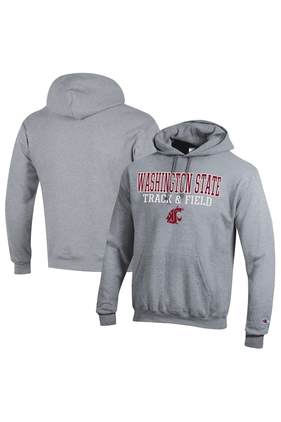 Men's Champion  Gray Washington State Cougars Track & Field Stack Powerblend Pullover Hoodie