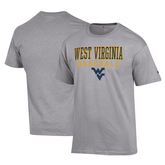 Men's Champion Gray West Virginia Mountaineers Primary Team Logo Stack Logo Baseball Powerblend T-Shirt