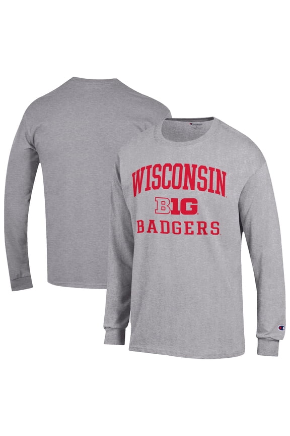 Men's Champion Gray Wisconsin Badgers Big Ten Long Sleeve T-Shirt