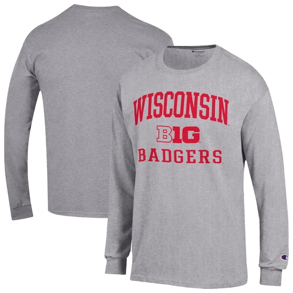 Men's Champion Gray Wisconsin Badgers Big Ten Long Sleeve T-Shirt