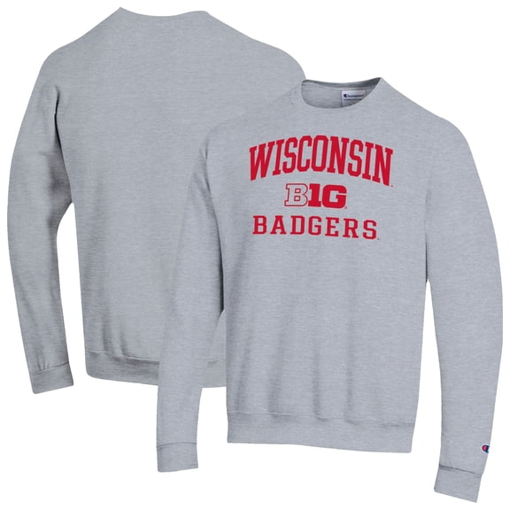 Men's Champion Gray Wisconsin Badgers Big Ten Powerblend Pullover Sweatshirt