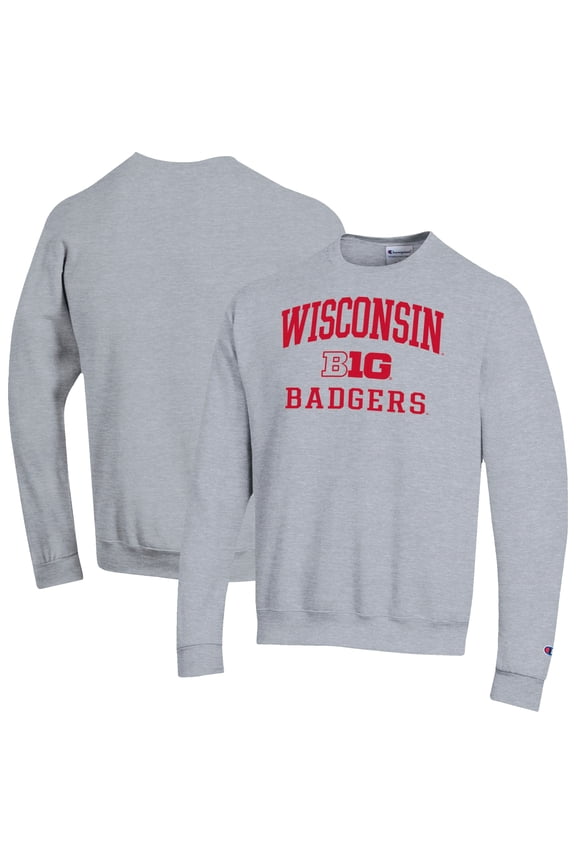 Men's Champion Gray Wisconsin Badgers Big Ten Powerblend Pullover Sweatshirt