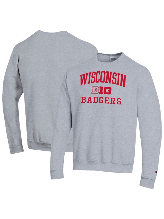 Men's Champion Gray Wisconsin Badgers Big Ten Powerblend Pullover Sweatshirt