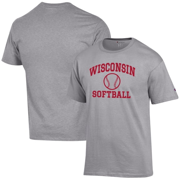 Men's Champion  Gray Wisconsin Badgers Softball Icon T-Shirt