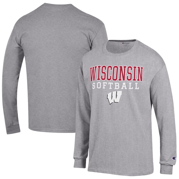 Men's Champion Gray Wisconsin Badgers Softball Stack Long Sleeve T-Shirt