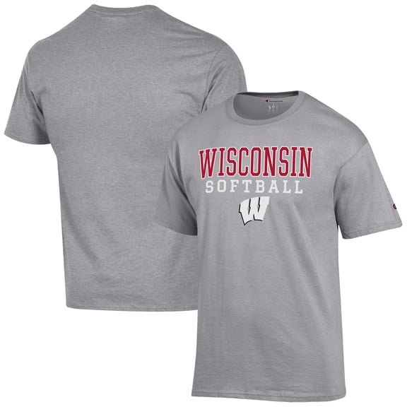 Men's Champion  Gray Wisconsin Badgers Softball Stack T-Shirt