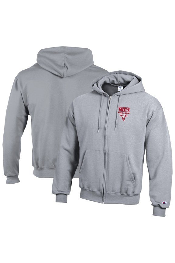 Men's Champion Gray Worcester Polytechnic Institute Engineers Eco Powerblend Full-Zip Hoodie