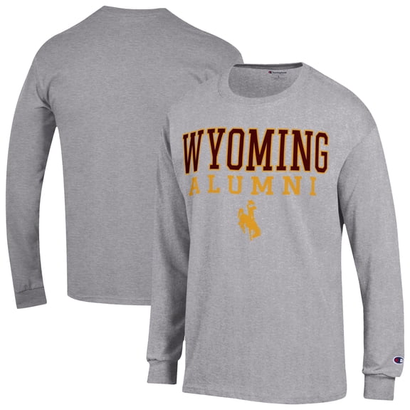 Men's Champion Gray Wyoming Cowboys Stacked Alumni Long Sleeve T-Shirt