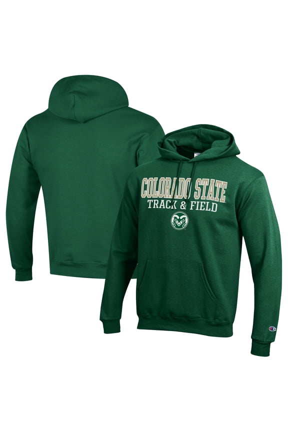 Men's Champion  Green Colorado State Rams Track & Field Stack Powerblend Pullover Hoodie