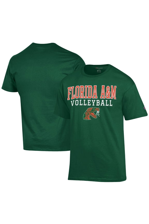 Men's Champion  Green Florida A&M Rattlers Icon Logo Volleyball Jersey T-Shirt