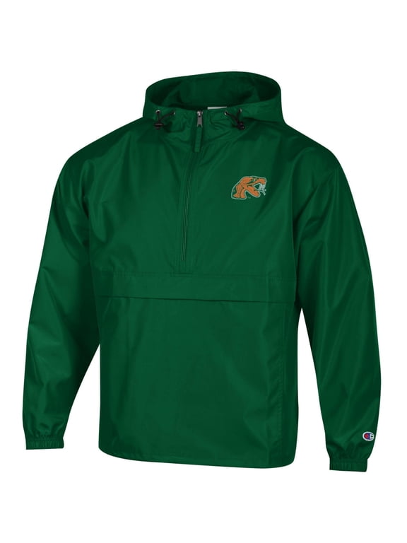 Men's Champion Green Florida A&M Rattlers Packable Half-Zip Hooded Jacket