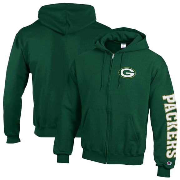 Men's Champion Green Green Bay Packers Powerblend Fleece Full-Zip Hoodie