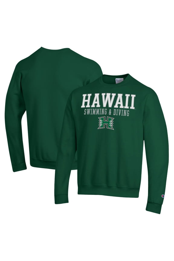 Men's-Champion Green Hawaii Rainbow Warriors Powerblend Crewneck Sweatshirt