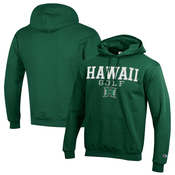 Men's Champion Green Hawaii Rainbow Warriors Stacked Golf Powerblend Pullover Hoodie