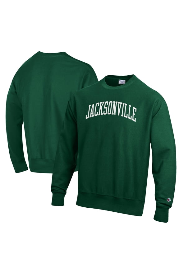 Men's Champion Green JU Dolphins Reverse Weave Fleece Crewneck Sweatshirt