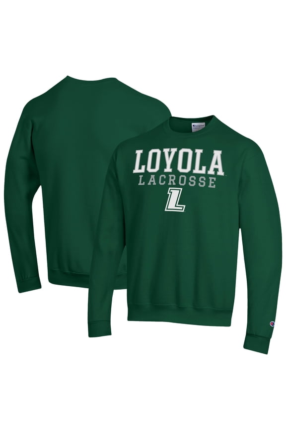 Men's-Champion Green Loyola Greyhounds Powerblend Pullover Crewneck Sweatshirt