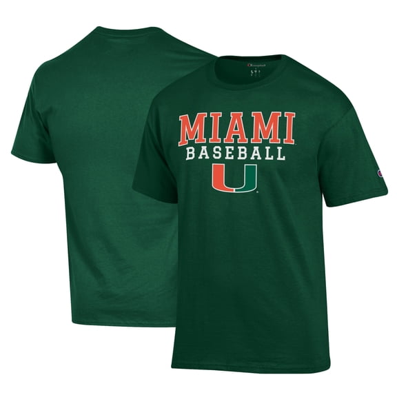 Men's Champion Green Miami Hurricanes Primary Team Logo Stack Logo Baseball Powerblend T-Shirt