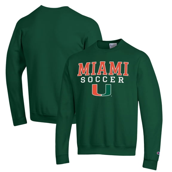 Men's Champion Green Miami Hurricanes Soccer Stack Logo Powerblend Pullover Sweatshirt