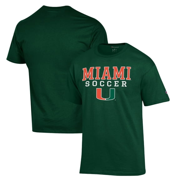 Men's Champion Green Miami Hurricanes Soccer Stack Logo T-Shirt