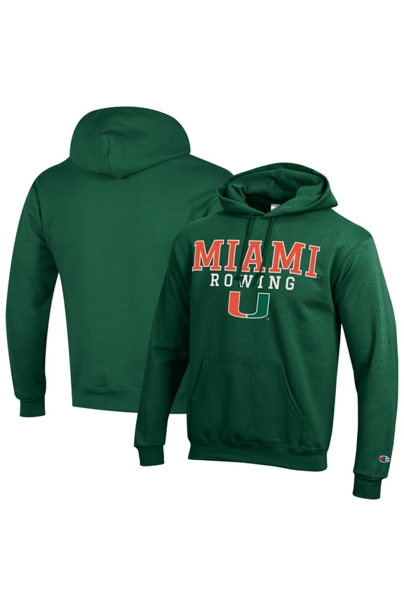 Men's Champion Green Miami Hurricanes Stacked Logo Rowing Eco Powerblend Hoodie