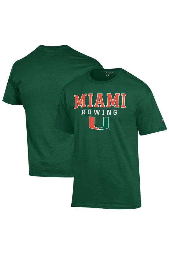 Men's Champion Green Miami Hurricanes Stacked Logo Rowing T-Shirt