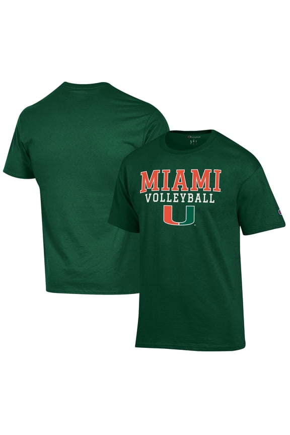 Men's Champion Green Miami Hurricanes Volleyball Stack T-Shirt