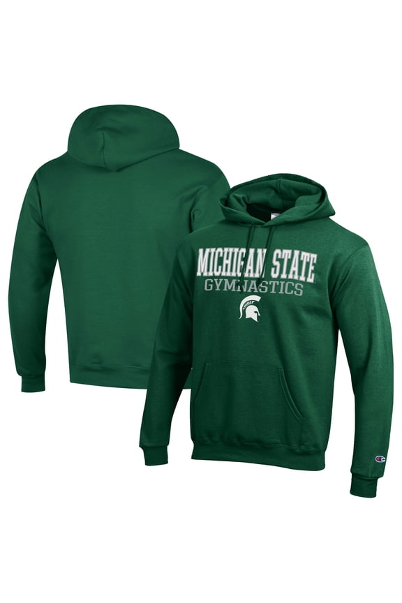 Men's Champion  Green Michigan State Spartans Gymnastics Stack Powerblend Pullover Hoodie