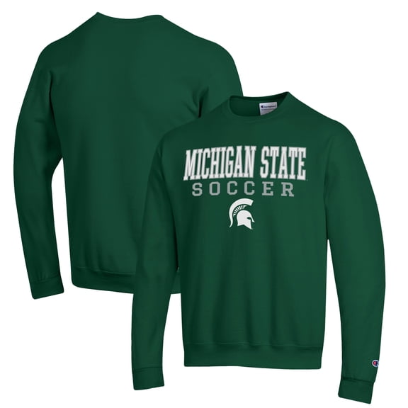 Men's Champion Green Michigan State Spartans Soccer Stack Logo Powerblend Pullover Sweatshirt