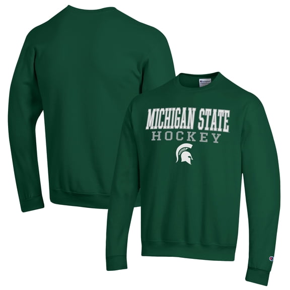 Men's Champion Green Michigan State Spartans Stack Logo Hockey Powerblend Pullover Sweatshirt