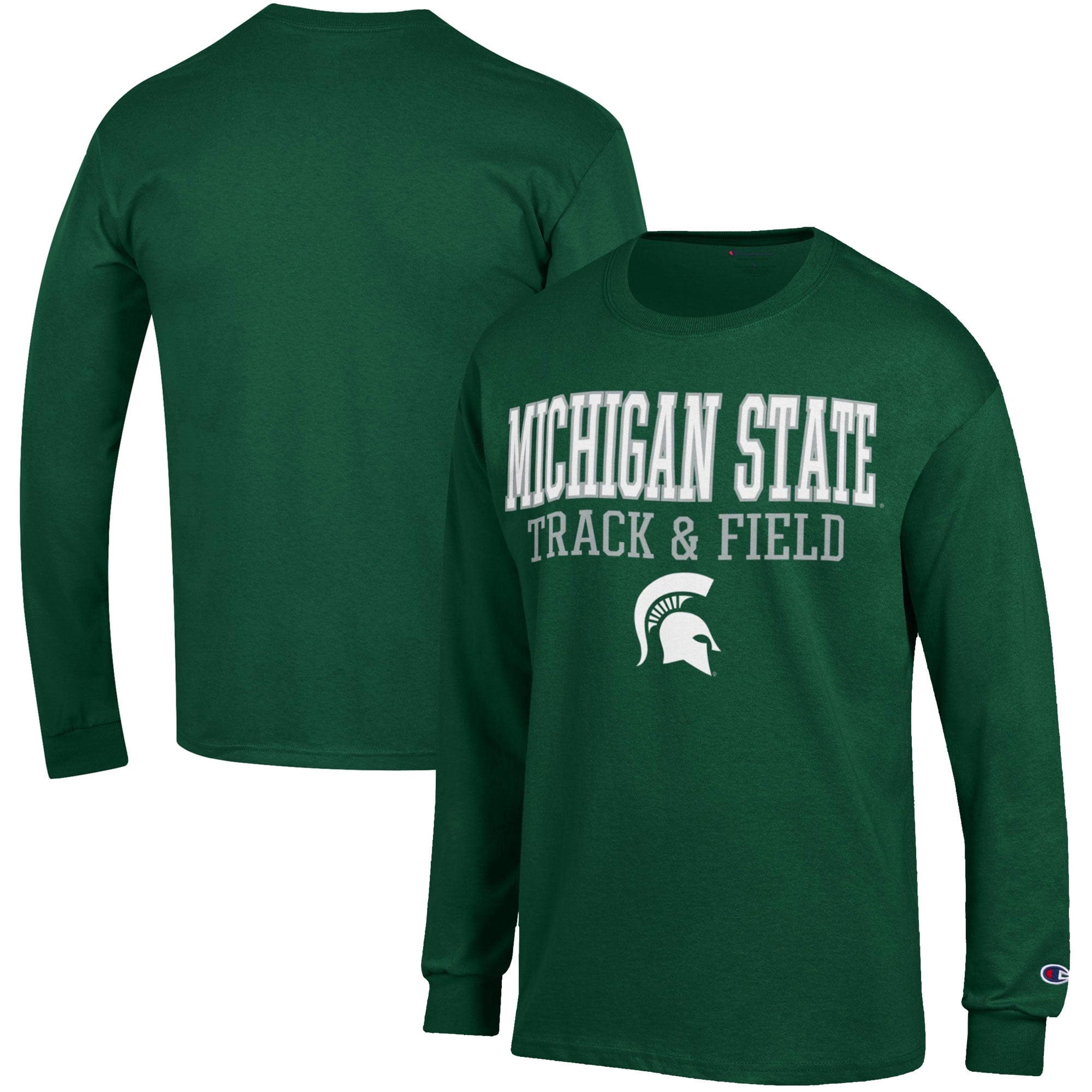 Men's Champion  Green Michigan State Spartans Track & Field Stack Long Sleeve T-Shirt