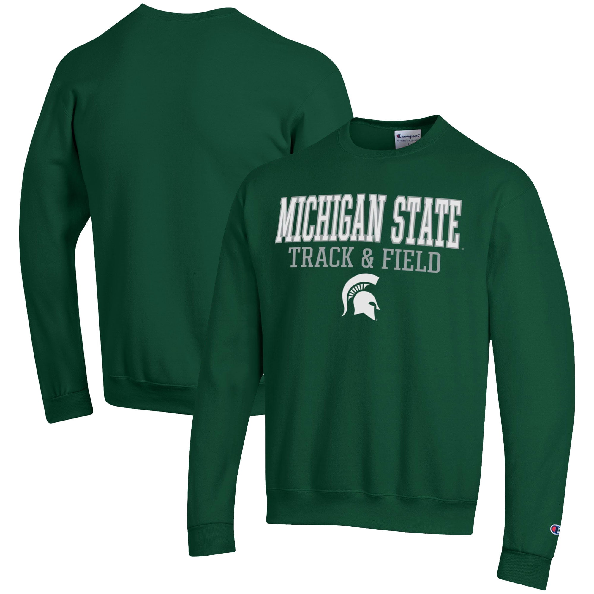 Men's Champion  Green Michigan State Spartans Track & Field Stack Powerblend Pullover Sweatshirt
