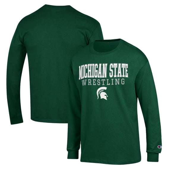 Men's Champion Green Michigan State Spartans Wrestling Stack Logo Long Sleeve T-Shirt