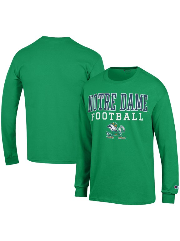 Men's Champion Green Notre Dame Fighting Irish Football Stack Long Sleeve T-Shirt