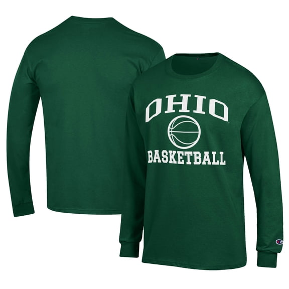 Men's Champion  Green Ohio Bobcats Icon Logo Basketball Jersey Long Sleeve T-Shirt